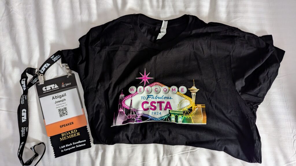 CSTA 2024 conference las vegas black t-shirt and name badge