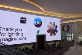 Thank you for igniting imaginations signage in conference center.