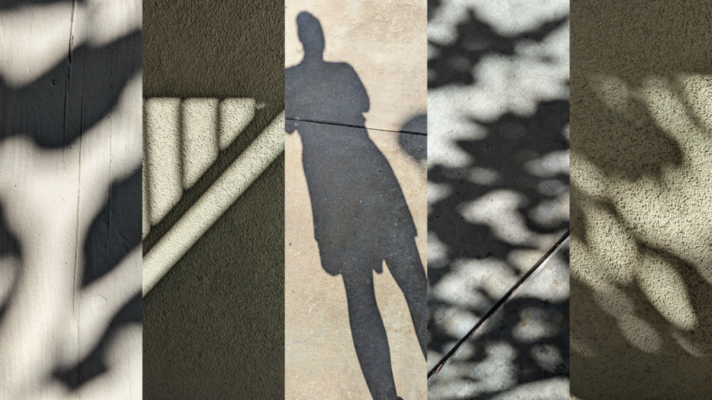 5 pictures of human and organic shadow shapes