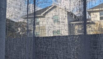 rain drops on porch curtain look through to buildings