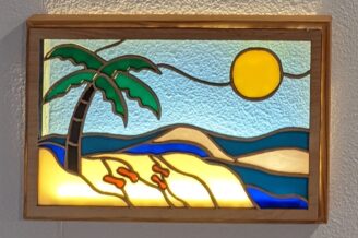 Laser cut beach scene mosaic light box