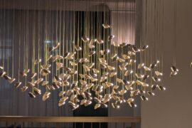 Hanging bird flock light fixture