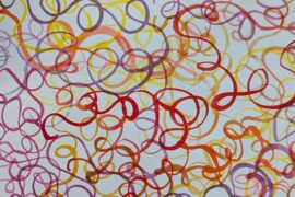 Colorful wavy tangled lines in red, yellow, purple