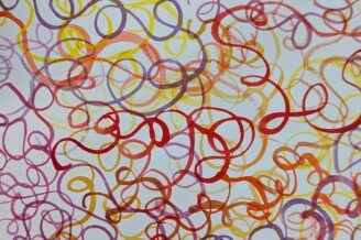 Colorful wavy tangled lines in red, yellow, purple